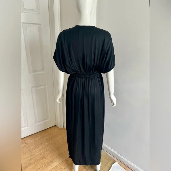$425 Raquel Allegra Women Diane Wrap Maxi Dress Black Size 0 Small Quiet Luxury - Picture 8 of 13